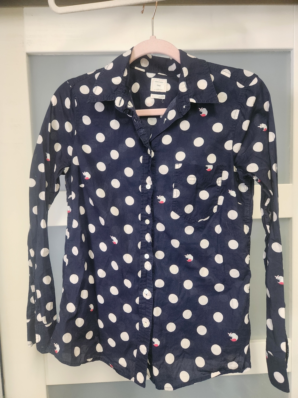 GAP Navy Polka Dot Button-Down Shirt with White Dots